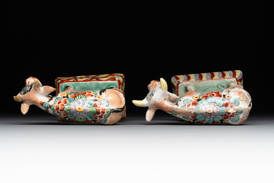 Four polychrome and petit feu Dutch Delft cows, 18th C.
