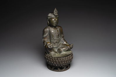 A Chinese bronze Bodhisattva on a lotus throne, Ming
