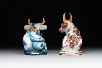 Four polychrome and petit feu Dutch Delft cows, 18th C.