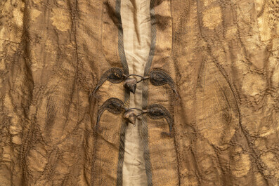 An Ottoman gold-thread-embroidered silk kaftan, probably 18th C.