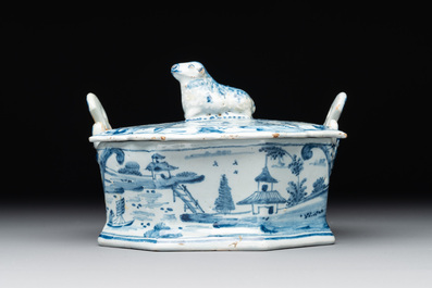 Two blue and white Dutch Delft butter tubs, 18th C.