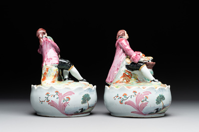 A pair of polychrome Dutch Delft petit feu butter tubs with allegorical depictions of the seasons, 18th C.