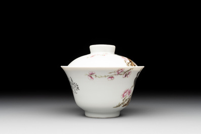 Five Chinese blue, white and famille rose wares, Qianlong and Xianfeng marks, 19/20th C.