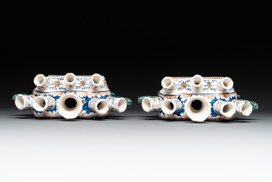 A pair of polychrome Dutch Delft cashmere palette tulip vases, 19th C.