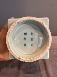 A Chinese celadon-glazed 'trigrams' 'cong' vase, Guangxu mark and of the period