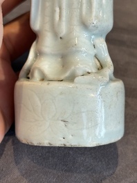 A pair of Chinese white-glazed figures and two Dehua blanc de Chine figures, 18th C. and Republic