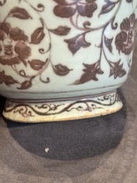 A Chinese copper-red and white 'flower scroll' ewer, Ming or later