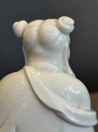 A pair of Chinese white-glazed figures and two Dehua blanc de Chine figures, 18th C. and Republic