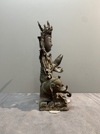 A Chinese bronze Bodhisattva seated on an elephant, Ming