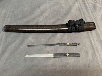 A collection of fine Japanese sword handles, guards, sheaths, a sword and a lacquered stand, Edo, 18/19th C.