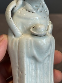 A pair of Chinese white-glazed figures and two Dehua blanc de Chine figures, 18th C. and Republic