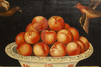 Follower of Blas de Ledesma (1556-1596): Still life with peaches, oil on canvas, 17th C.