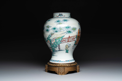 A Chinese doucai vase with gilt bronze mount, Chenghua mark, 19th C.