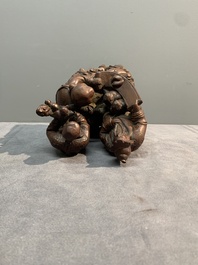 A Chinese carved wooden 'Fu Lu Shou' group, 19/20th C.