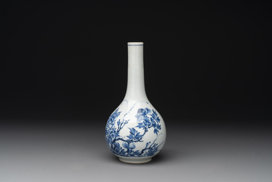 A rare Chinese blue and white soft paste porcelain bottle vase, Chenghua mark, Yongzheng/Qianlong