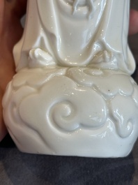 A pair of Chinese white-glazed figures and two Dehua blanc de Chine figures, 18th C. and Republic