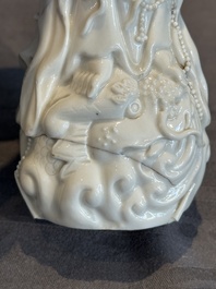 A pair of Chinese white-glazed figures and two Dehua blanc de Chine figures, 18th C. and Republic
