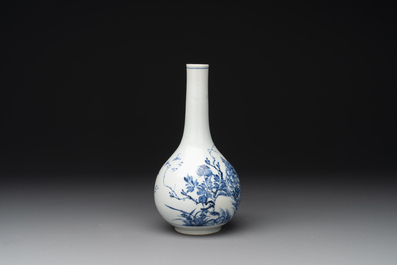A rare Chinese blue and white soft paste porcelain bottle vase, Chenghua mark, Yongzheng/Qianlong