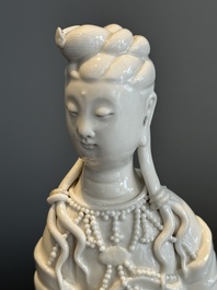 A pair of Chinese white-glazed figures and two Dehua blanc de Chine figures, 18th C. and Republic