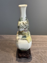 A compressed Chinese famille rose 'silk production' double-gourd vase, Republic