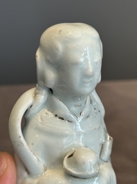 A pair of Chinese white-glazed figures and two Dehua blanc de Chine figures, 18th C. and Republic