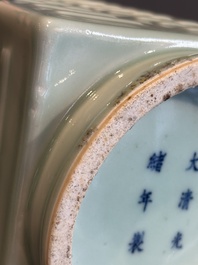 A Chinese celadon-glazed 'trigrams' 'cong' vase, Guangxu mark and of the period
