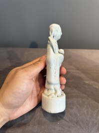 A pair of Chinese white-glazed figures and two Dehua blanc de Chine figures, 18th C. and Republic