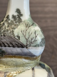 A compressed Chinese famille rose 'silk production' double-gourd vase, Republic