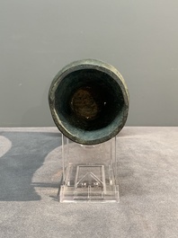 A Chinese archaic bronze ritual wine vessel, 'gu 觚', Shang