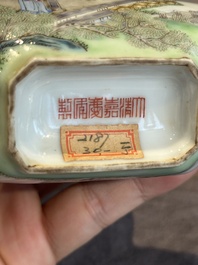 A compressed Chinese famille rose 'silk production' double-gourd vase, Republic