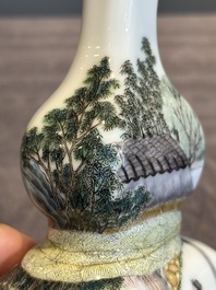 A compressed Chinese famille rose 'silk production' double-gourd vase, Republic