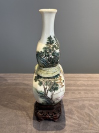 A compressed Chinese famille rose 'silk production' double-gourd vase, Republic