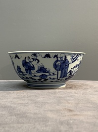 A Chinese blue and white 'immortals' bowl, Yongzheng/Qianlong