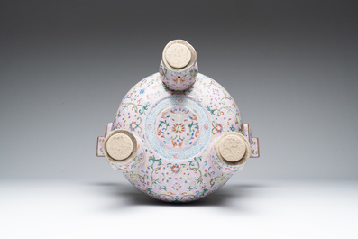A large and impressive Chinese famille rose 'bajixiang and lotus scroll' censer with a wooden cover, Jiaqing mark and of the period