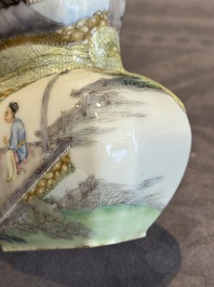 A compressed Chinese famille rose 'silk production' double-gourd vase, Republic