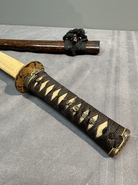 A collection of fine Japanese sword handles, guards, sheaths, a sword and a lacquered stand, Edo, 18/19th C.