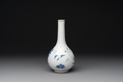 A rare Chinese blue and white soft paste porcelain bottle vase, Chenghua mark, Yongzheng/Qianlong