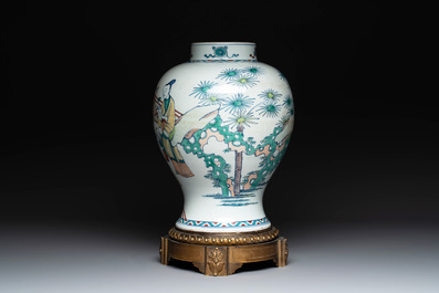 A Chinese doucai vase with gilt bronze mount, Chenghua mark, 19th C.