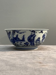 A Chinese blue and white 'immortals' bowl, Yongzheng/Qianlong