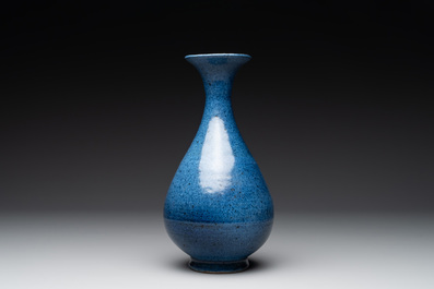 A Chinese powder blue 'yuhuchunping' vase, Ming