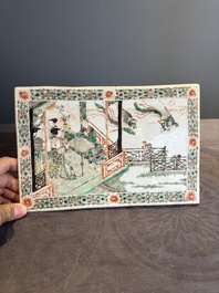 A Chinese famille verte 'Feng Qiu Huang 鳳求凰' plaque, Kangxi