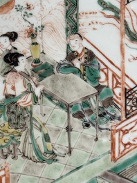 A Chinese famille verte 'Feng Qiu Huang 鳳求凰' plaque, Kangxi