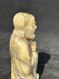 A Chinese Shoushan soapstone Luohan, 18th C.