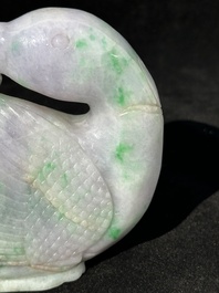 A pair of Chinese lavender- and apple-green jadeite mandarin ducks, Qing