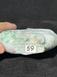 A pair of Chinese lavender- and apple-green jadeite mandarin ducks, Qing
