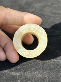 Five Chinese jade and agate archer's rings, Qing