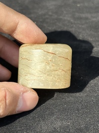Five Chinese jade and agate archer's rings, Qing