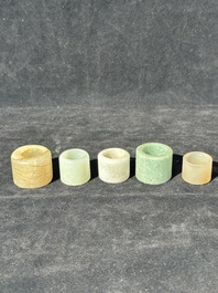 Five Chinese jade and agate archer's rings, Qing