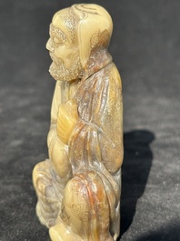 A Chinese Shoushan soapstone Luohan, 18th C.