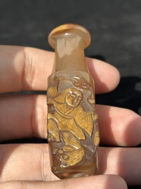 A Chinese agate 'Liuhai' cigarette holder or hookah mouth piece, possibly for the Islamic market, 19th C.